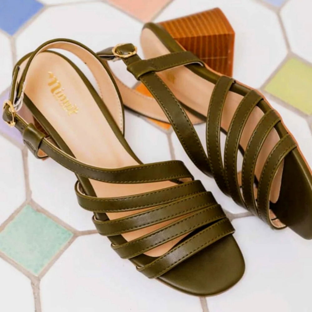 Minuit Sur Terre Block Heel Slingback Leather Sandals